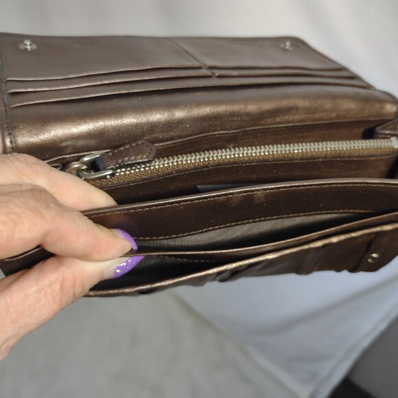 PRADA Nappa Gaufre Women's Metallic Copper Leather Bi-Fold Wallet - Picture 9 of 16